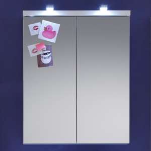 Narto LED Bathroom Mirrored Cabinet In White High Gloss