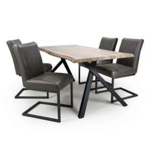 Natore Curved Medium Oak Dining Table With 4 Archer Grey Chairs