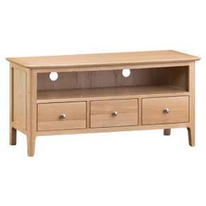 Nassau Wooden 3 Drawers And Shelf TV Stand In Natural Oak