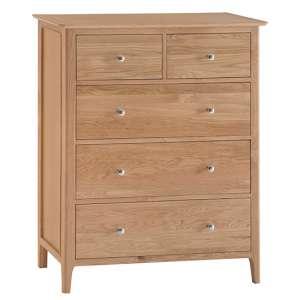 Nassau Tall Wooden Chest Of 5 Drawers In Natural Oak