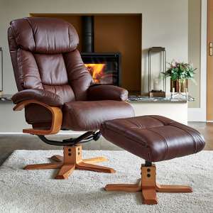 Neasden Leather Match Swivel Recliner Chair In Chestnut