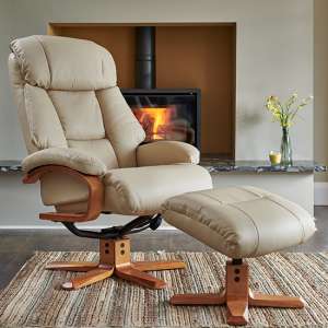 Neasden Leather Match Swivel Recliner Chair In Ivory