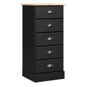 Nebula Narrow Wooden Chest Of 5 Drawers In Black And Pine