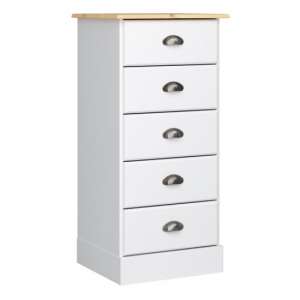 Nebula Narrow Wooden Chest Of 5 Drawers In White And Pine