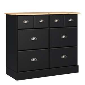 Nebula Wide Wooden Chest Of 6 Drawers In Black And Pine