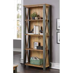 Nebura Tall Wooden 4 Shelves Bookcase In Reclaimed Wood
