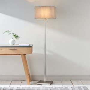 Neiva Grey Fabric Ractangular Shade Floor Lamp In Matt Nickel
