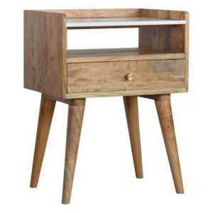 Neligh Wooden Bedside Cabinet In Oak Ish With White Marble Top