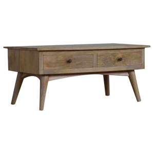 Neligh Wooden Coffee Table In Natural Oak Ish With 2 Drawers