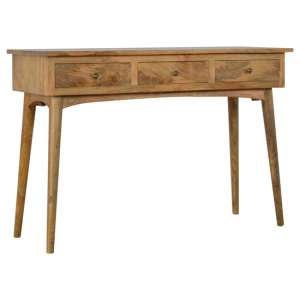 Neligh Wooden Console Table In Natural Oak Ish With 3 Drawers