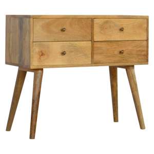 Neligh Wooden Console Table In Natural Oak Ish With 4 Drawers