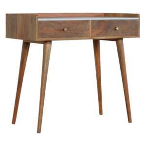 Neligh Wooden Console Table In Oak Ish With White Marble Top