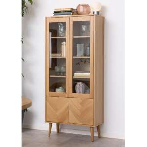 Nephi Wooden 4 Doors Display Cabinet In Herringbone Oak