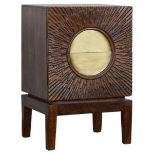 Nero Wooden Bedside Cabinet In Chestnut And Brass