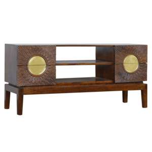 Nero Wooden TV Stand In Chestnut And Brass