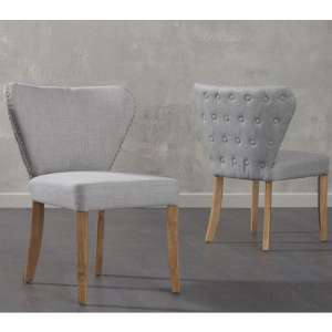 Nervier Grey Fabric Dining Chairs With Oak Legs In A Pair