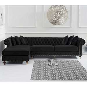 Nesta Large Velvet Left Facing Corner Chaise Sofa In Black