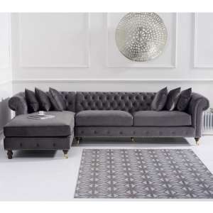 Nesta Large Velvet Left Facing Corner Chaise Sofa In Grey