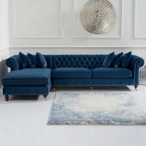Nesta Chesterfield Left Corner Sofa In Blue Velvet