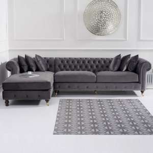 Nesta Chesterfield Left Corner Sofa In Grey Velvet