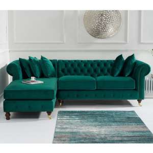 Nesta Medium Velvet Left Facing Corner Chaise Sofa In Green