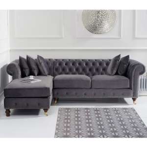 Nesta Medium Velvet Left Facing Corner Chaise Sofa In Grey