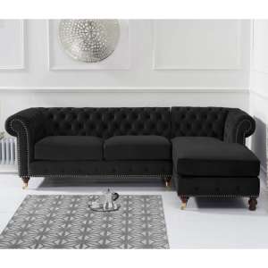 Nesta Medium Velvet Right Facing Corner Chaise Sofa In Black