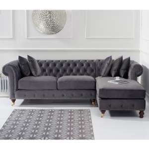 Nesta Medium Velvet Right Facing Corner Chaise Sofa In Grey