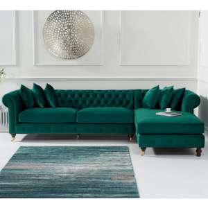 Nesta Chesterfield Right Corner Sofa In Green Velvet