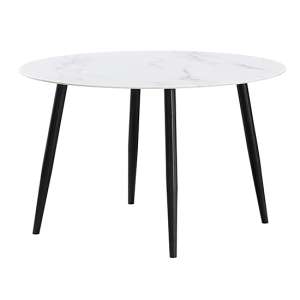 Netho Round Marble Effect Glass Dining Table In White And Grey