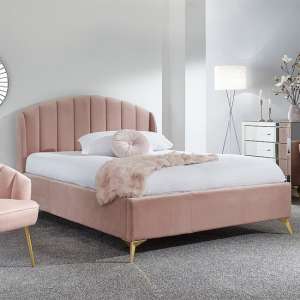 Pulford Velvet End Lift Storage Double Bed In Blush Pink