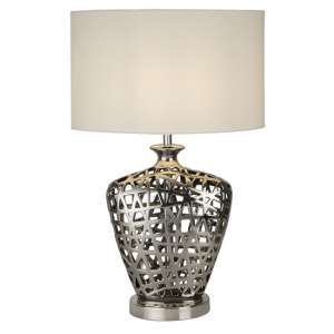 Network White Fabric Drum Shade Table Lamp In Chrome