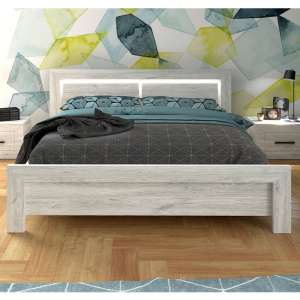 Neva LED Wooden Double Bed In Grey Oak