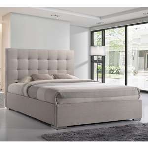 Nevada Fabric King Size Bed In Sand With Chrome Metal Legs