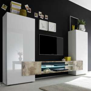 Nevaeh Wooden Entertainment Unit In White High Gloss And Pero