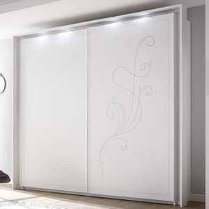 Nevea LED Sliding Door Wooden Wardrobe In Serigraphed White