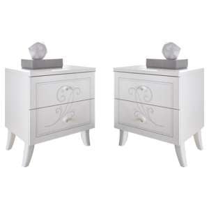 Nevea Serigraphed White Wooden Nightstands In Pair
