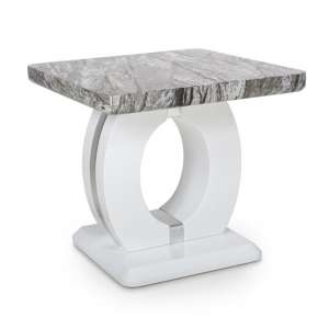Naiva Marble Gloss Effect Side Table With White Base