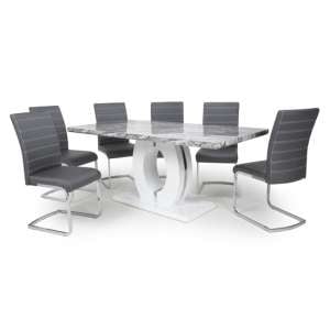 Naiva Large Gloss Dining Table With 6 Conary Grey Chairs