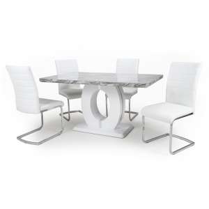 Naiva Gloss Marble Effect Dining Table With 4 White Chairs