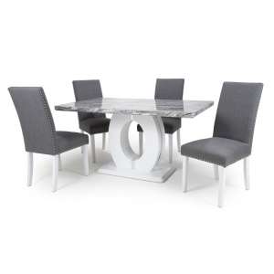 Naiva Gloss Marble Effect Dining Table With 6 Dining Chairs