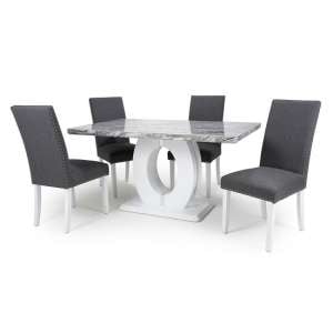 Naiva Gloss Marble Effect Dining Table With 4 Barros Chairs