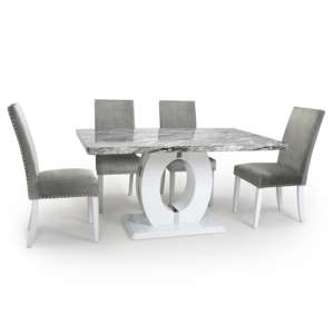 Naiva Medium Gloss Effect Dining Table 4 Rabat Grey Chairs