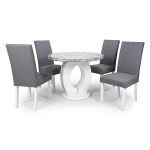 Naiva Gloss Round Dining Table 4 Steel Grey Chairs White Legs