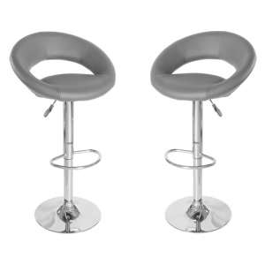 New Moon Grey Leather Bar Stool In Pair