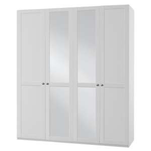 New Tork Tall Mirrored Wardrobe In White With 4 Doors