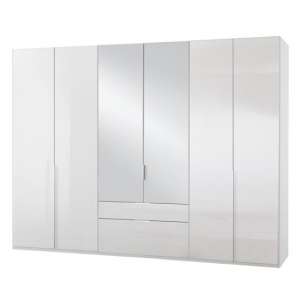 New Xork 6 Doors Mirrored Wardrobe In High Gloss White