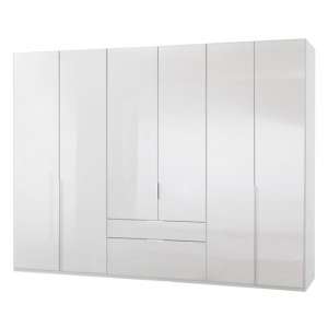 New Xork 6 Doors Wooden Wardrobe In High Gloss White
