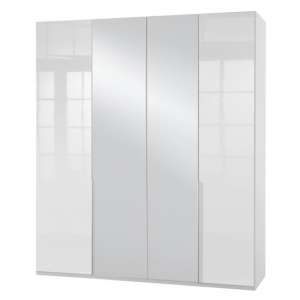 New Xork Mirrored Wardrobe In High Gloss White 4 Doors