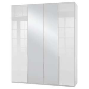 New Xork Tall Mirrored Wardrobe In High Gloss White 4 Doors